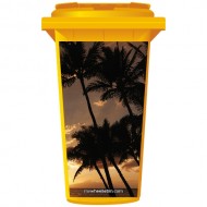 Palms On The Beach At Night Wheelie Bin Sticker Panel